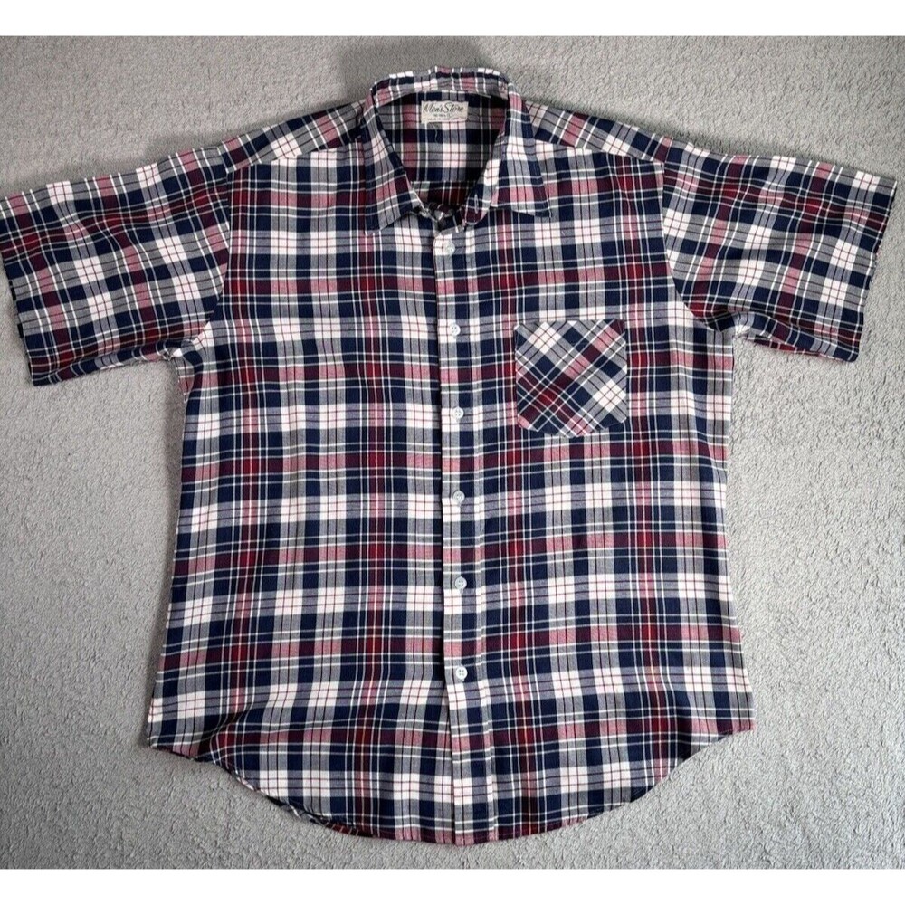 Vintage Sears The Men’s Store Short Sleeve Plaid Shirt Size Large Windowpane